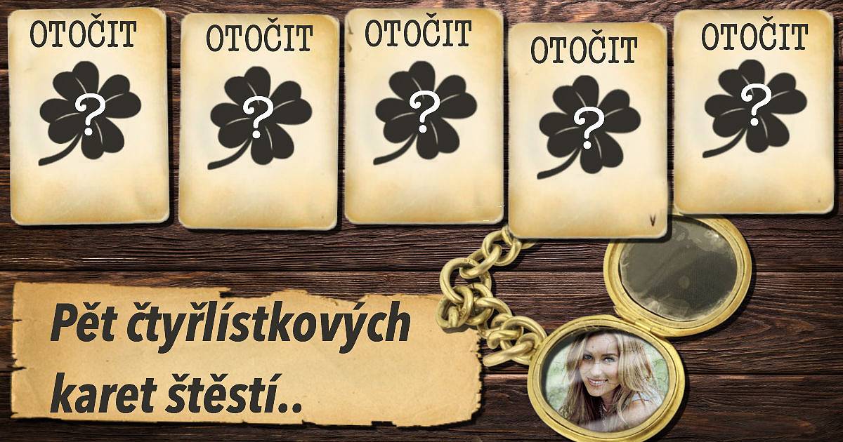Pět čtyřlístkových karet štěstí.